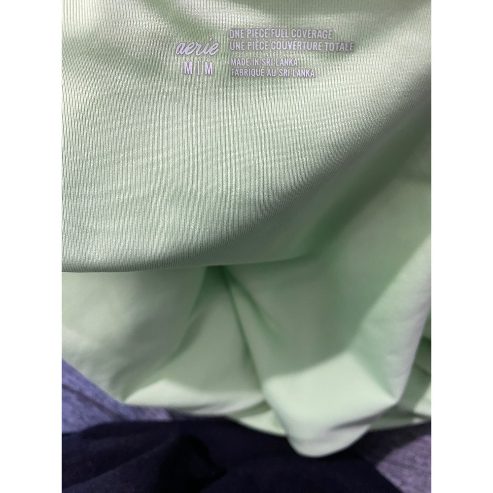 Aerie One Piece Swimsuit Full Coverage Cutout Back Green Size M - Picture 3 of 6